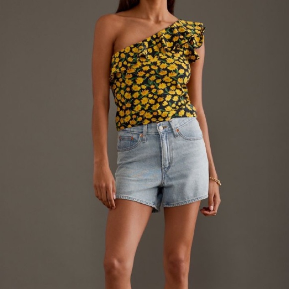 Anthropologie Maeve One-Shoulder Ruffled Top NWT Medium Floral Yellow Flowers - Picture 7 of 11